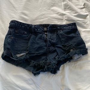 Black Distressed Denim Shorts
